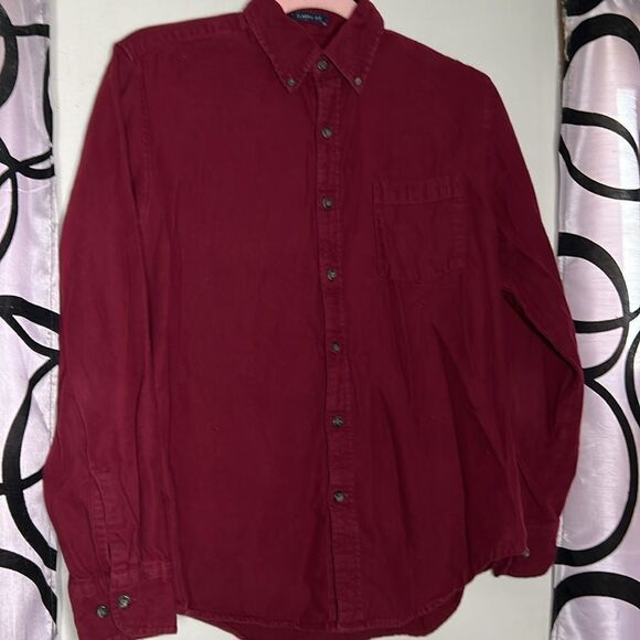 St Johns Bay SJB Maroon Solid Flannel Button Down Long Sleeve Shirt Small - Picture 4 of 9